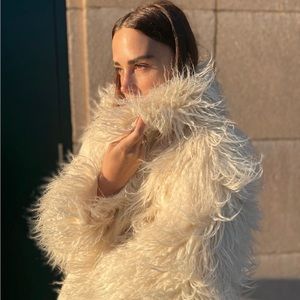 petite faux fur coat in cream